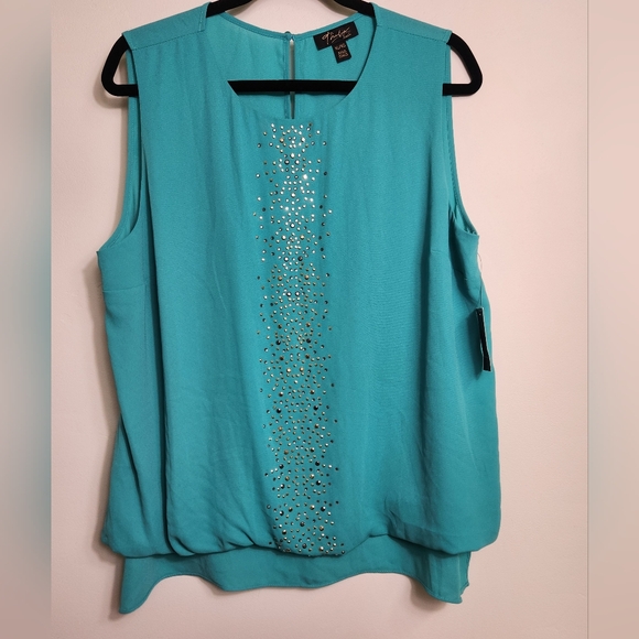 Thalia Sodi Tops - Thalia Sodi Turquoise Embellished Sleeveless Blouse Size XL. #E03